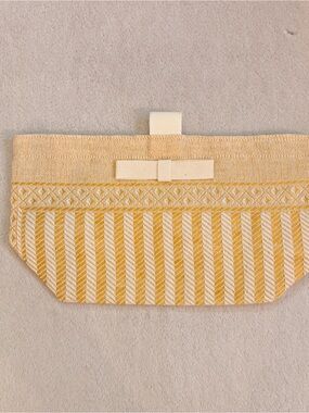 Striped Yellow & Cream Linen Cotton Cosmetic Pouch for Women